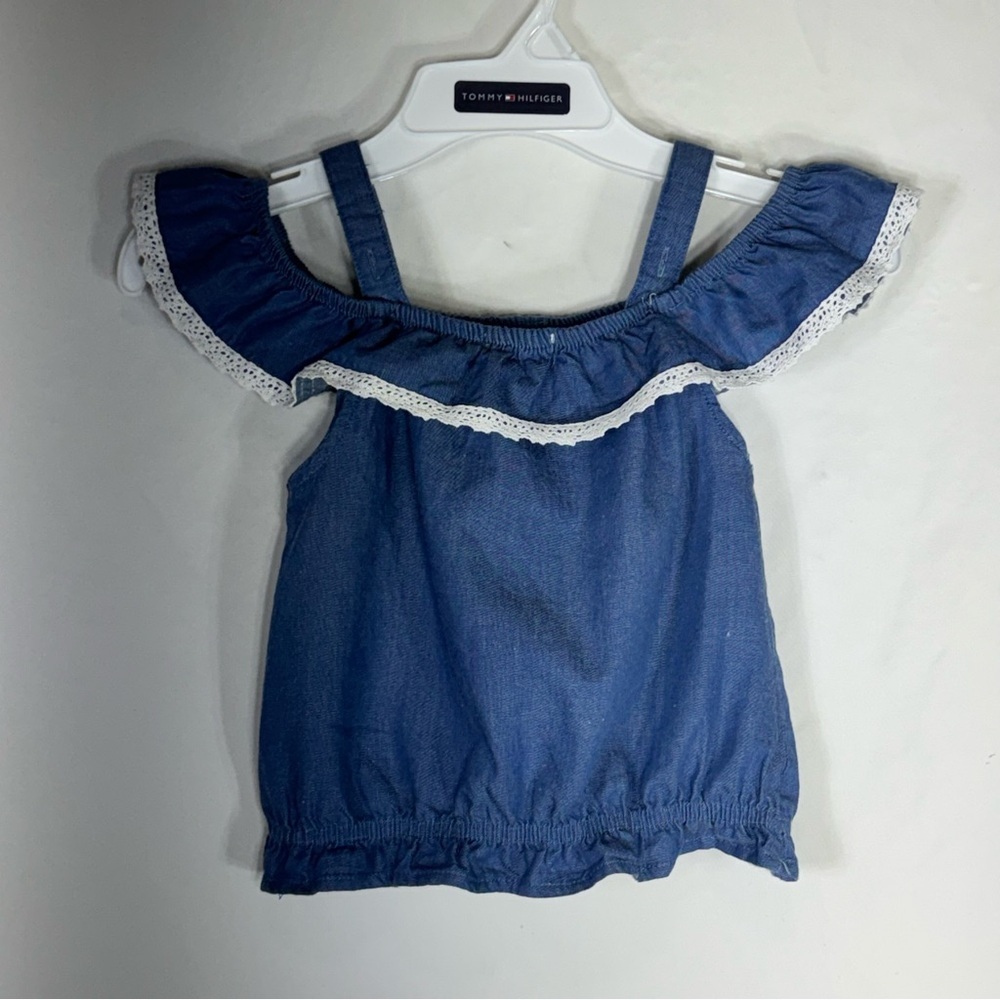 Forever Me  Girls Blue  Chambray Ruffled Top - Picture 3 of 5